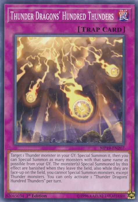 Thunder Dragons' Hundred Thunders MP19-EN207 card from 2019 Gold Sarcophagus Tin Mega Pack