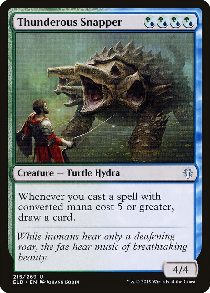 Thunderous Snapper 215 card from Throne of Eldraine