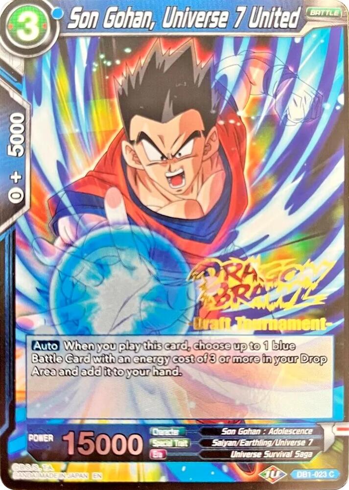Son Gohan, Universe 7 United (Dragon Brawl Draft Tournament Gold Stamped) DB1-023 card from Promotion Cards