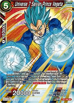 Universe 7 Saiyan Prince Vegeta (Shatterfoil) TB1-004 card from Draft Box 04 - Dragon Brawl