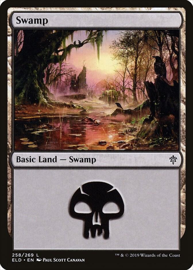 Swamp 258 card from Throne of Eldraine