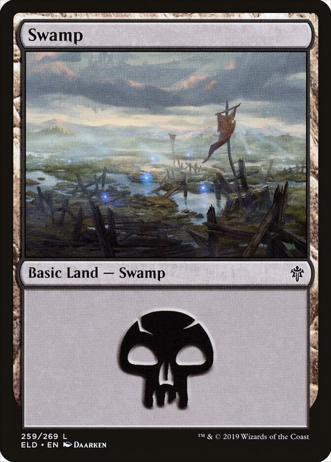 Swamp 259 card from Throne of Eldraine