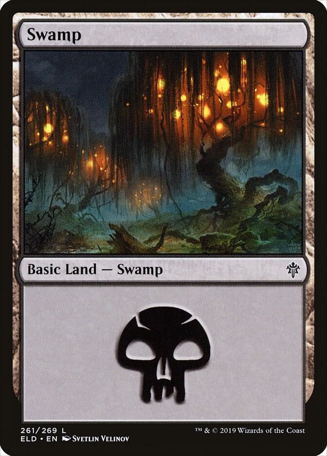 Swamp 261 card from Throne of Eldraine