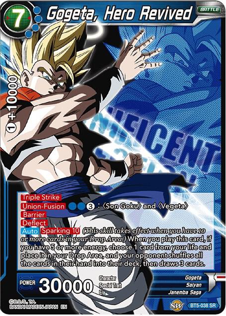 Gogeta, Hero Revived BT5-038 card from Expansion Deck Box Set 07: Magnificent Collection - Fusion Hero