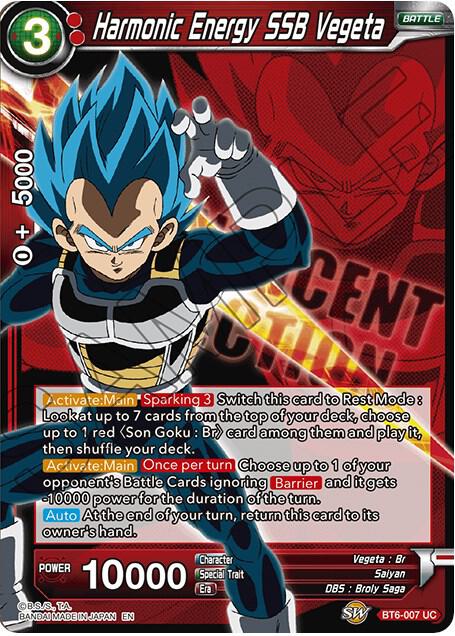 Harmonic Energy SSB Vegeta BT6-007 card from Expansion Deck Box Set 07: Magnificent Collection - Fusion Hero