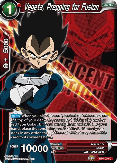 Vegeta, Prepping for Fusion BT6-009 card from Expansion Deck Box Set 07: Magnificent Collection - Fusion Hero