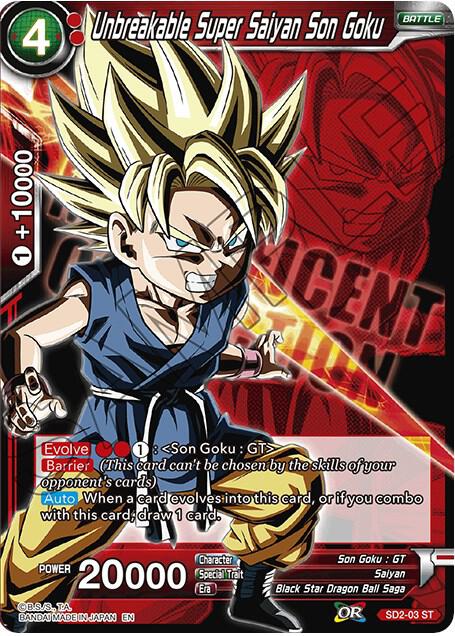 Unbreakable Super Saiyan Son Goku SD2-03 card from Expansion Deck Box Set 07: Magnificent Collection - Fusion Hero