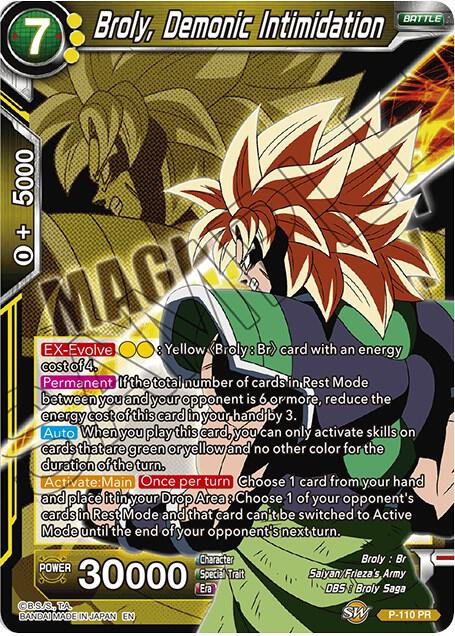 Broly, Demonic Intimidation P-110 card from Expansion Deck Box Set 08: Magnificent Collection - Forsaken Warrior