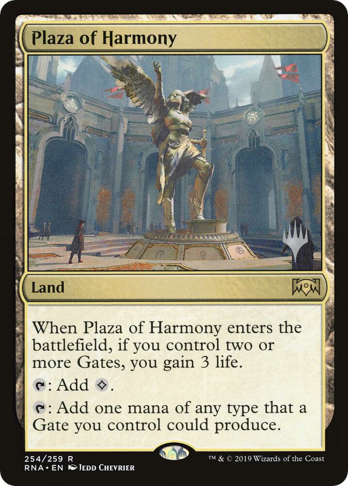Plaza of Harmony 254 card from Promo Pack: Throne of Eldraine