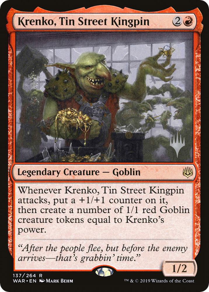 Krenko, Tin Street Kingpin 137 card from Promo Pack: Throne of Eldraine
