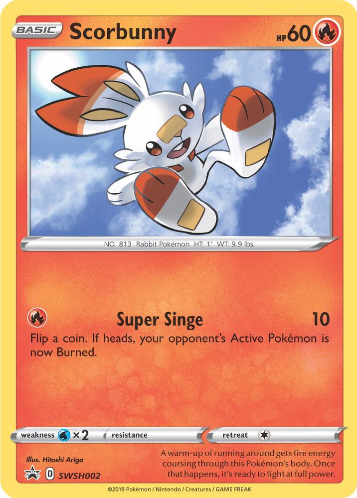 Scorbunny SWSH002 card from SWSH: Sword & Shield Promo Cards