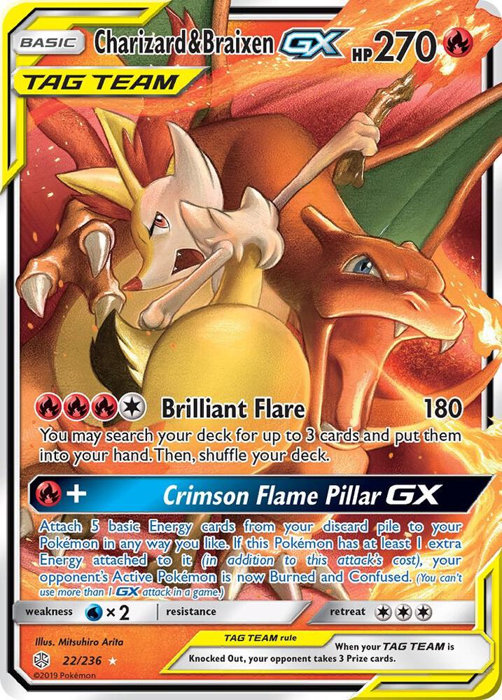 Charizard & Braixen GX 22/236 card from SM - Cosmic Eclipse