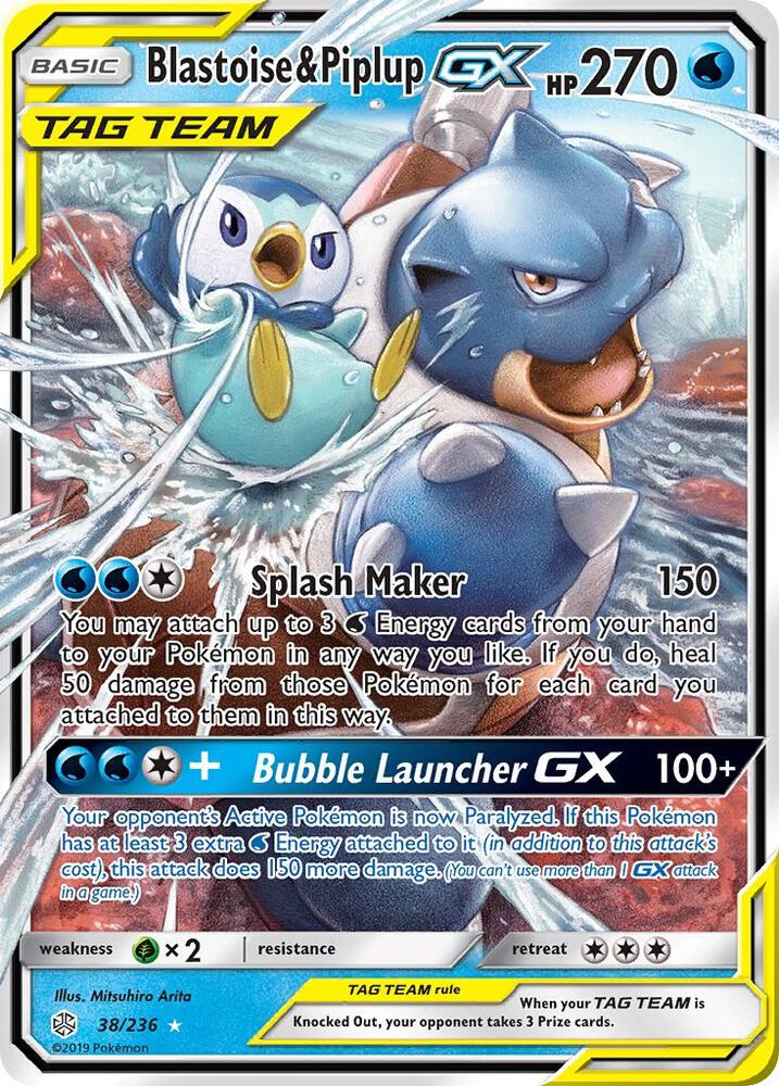 Blastoise & Piplup GX 38/236 card from SM - Cosmic Eclipse
