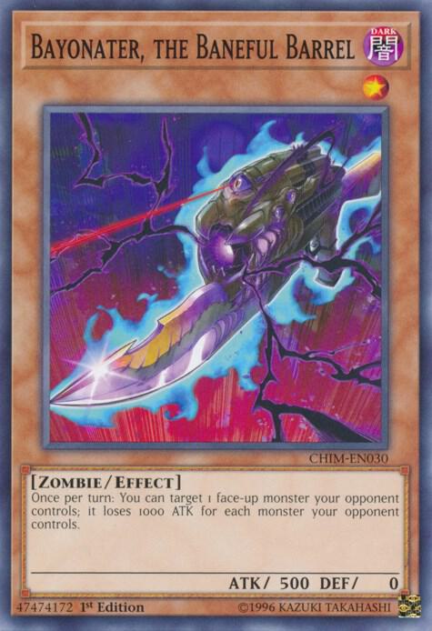 Bayonater, the Baneful Barrel CHIM-EN030 card from Chaos Impact