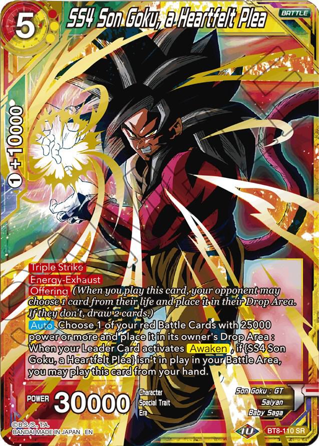 SS4 Son Goku, a Heartfelt Plea BT8-110 card from Malicious Machinations
