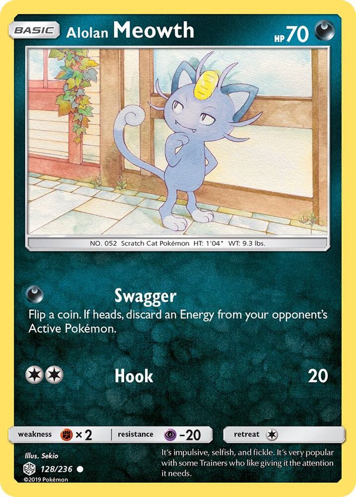 Alolan Meowth 128/236 card from SM - Cosmic Eclipse