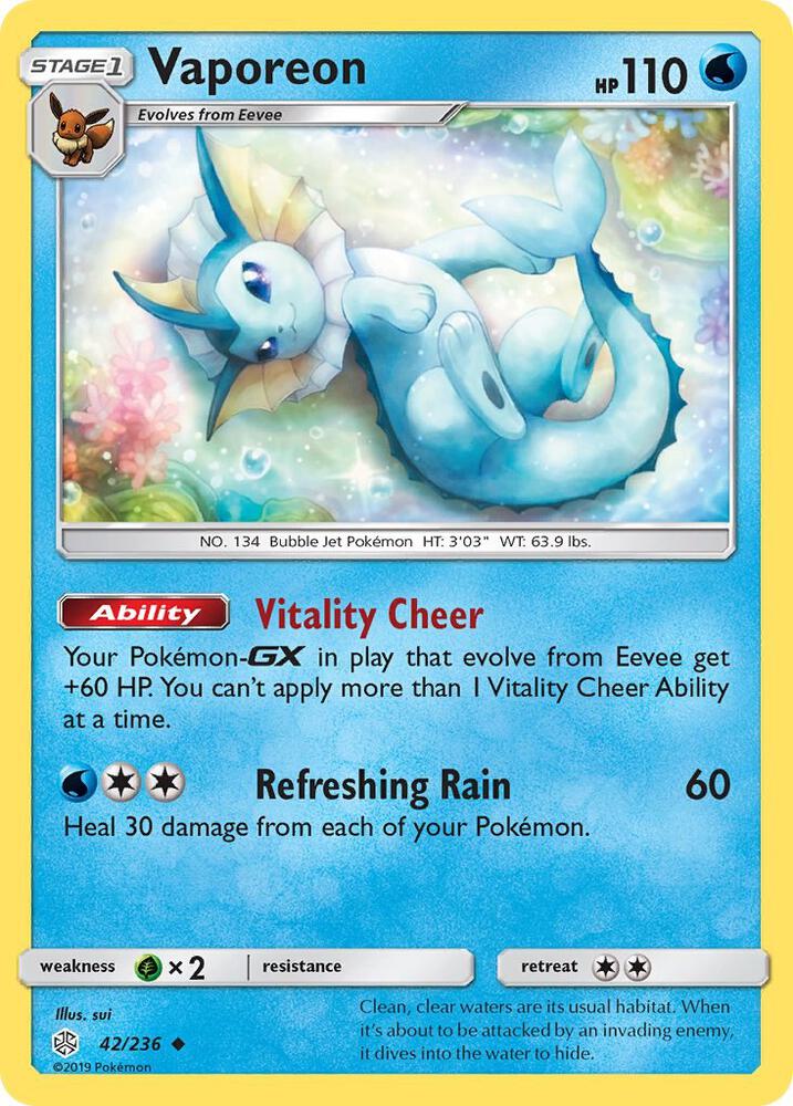 Vaporeon 42/236 card from SM - Cosmic Eclipse