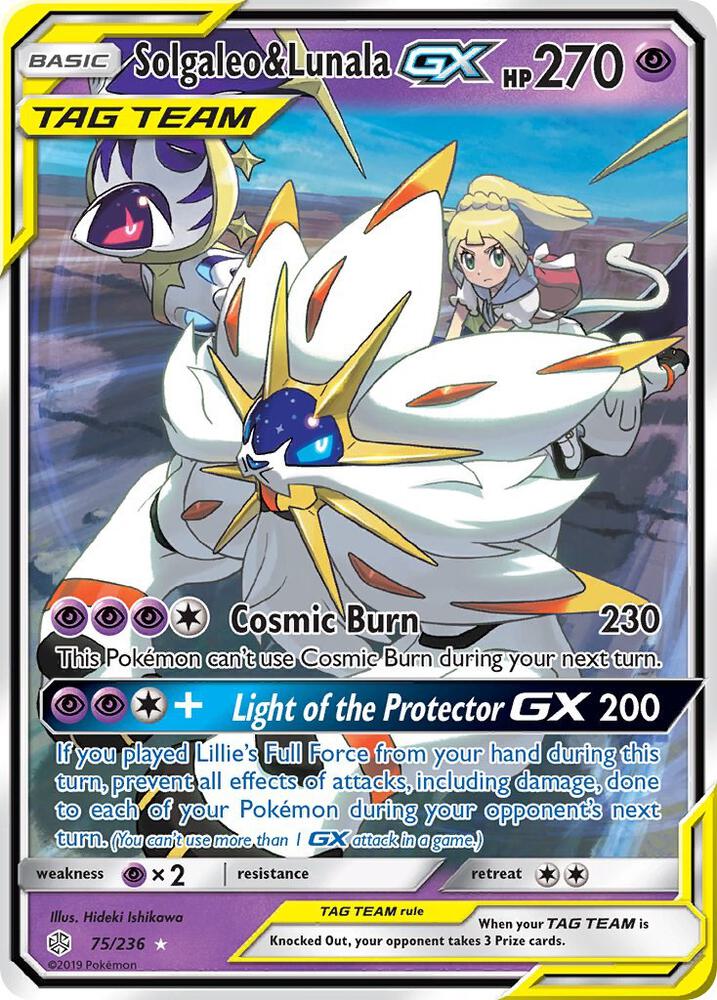 Solgaleo & Lunala GX 75/236 card from SM - Cosmic Eclipse