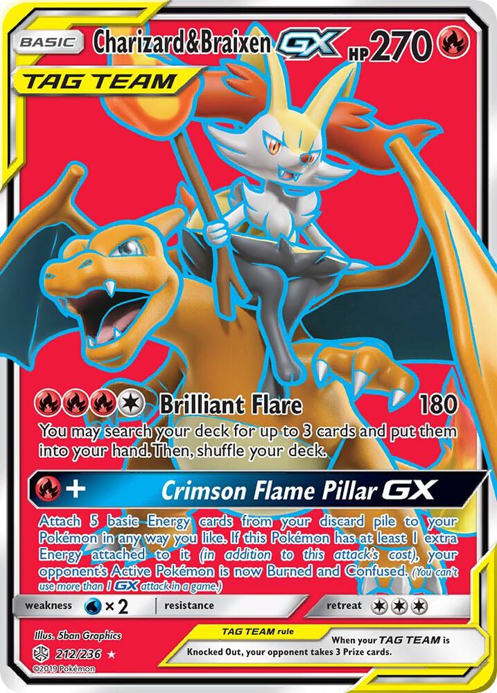 Charizard & Braixen GX (Full Art) 212/236 card from SM - Cosmic Eclipse