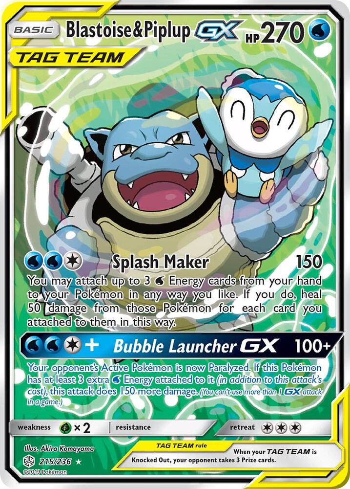Blastoise & Piplup GX (Alternate Full Art) 215/236 card from SM - Cosmic Eclipse