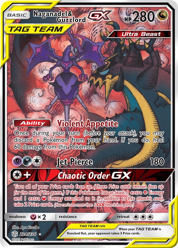 Naganadel & Guzzlord GX (Alternate Full Art) 224/236 card from SM - Cosmic Eclipse