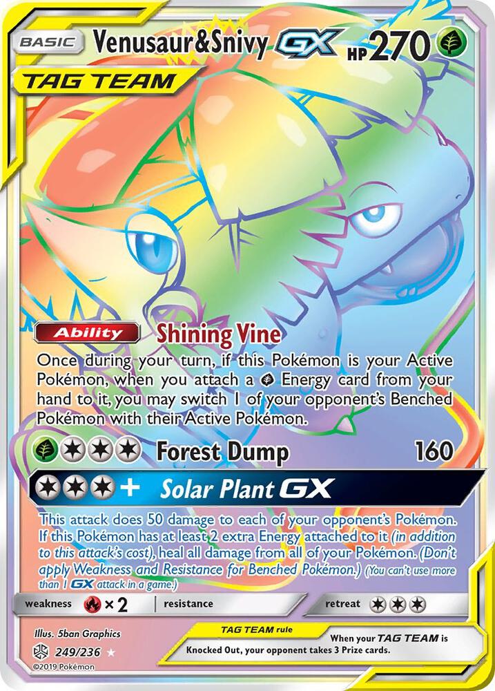 Venusaur & Snivy GX (Secret) 249/236 card from SM - Cosmic Eclipse