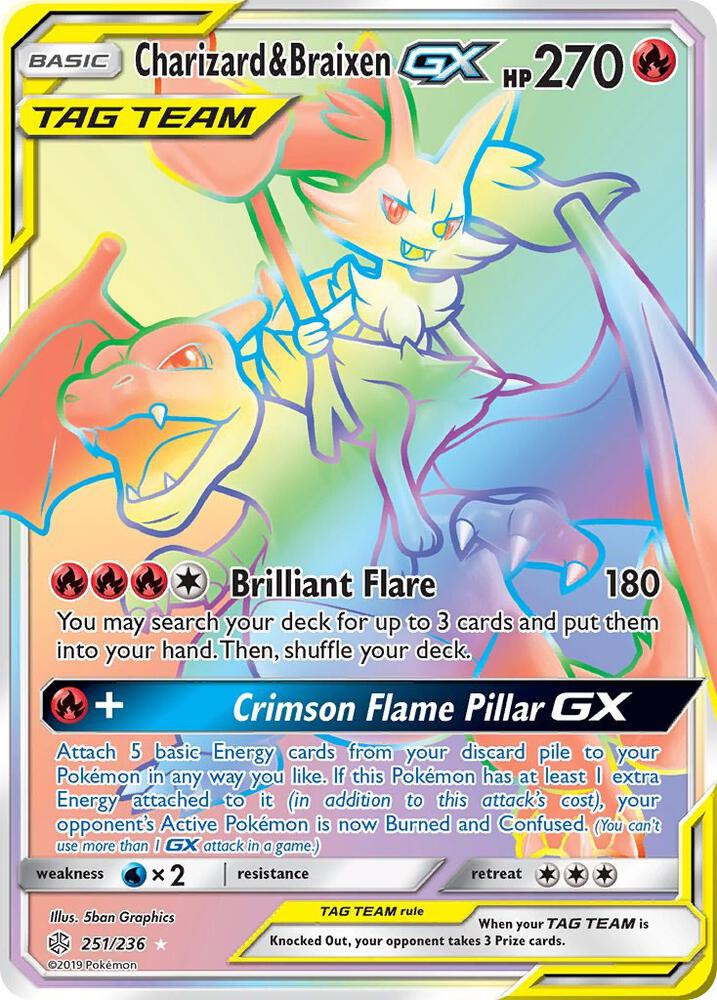 Charizard & Braixen GX (Secret) 251/236 card from SM - Cosmic Eclipse