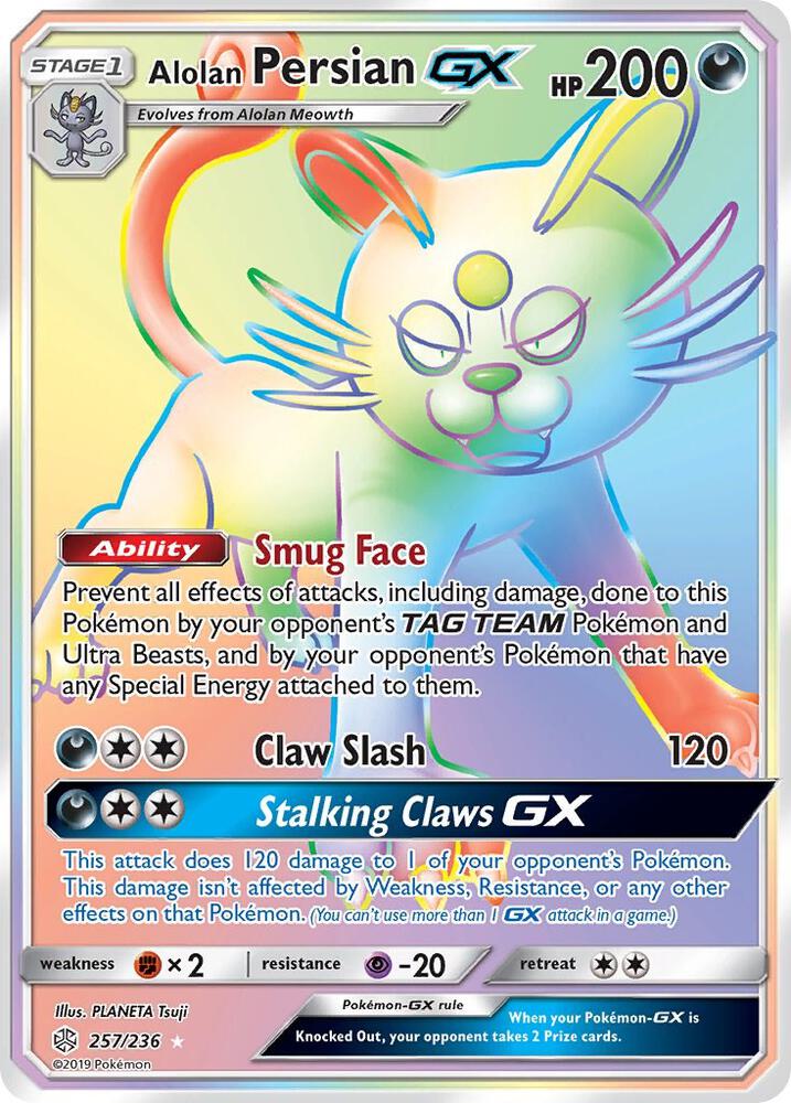 Alolan Persian GX (Secret) 257/236 card from SM - Cosmic Eclipse