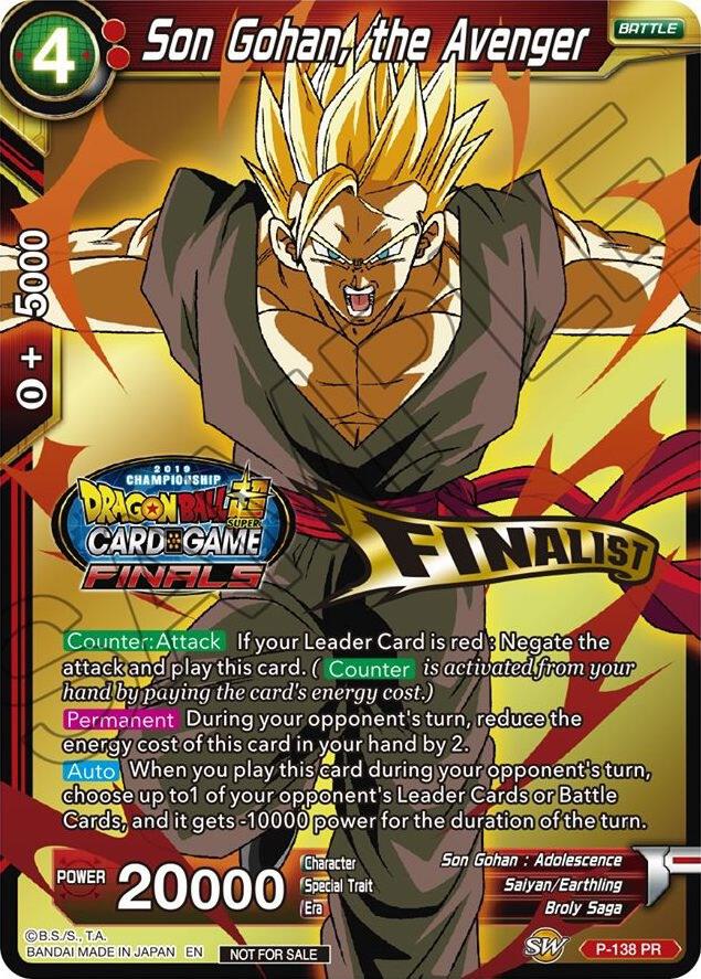 Son Gohan, the Avenger (Championship Final 2019) (Finalist) P-138 card from Tournament Promotion Cards
