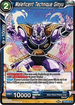 Maleficent Technique Ginyu BT8-037_PR card from Malicious Machinations Pre-Release Cards
