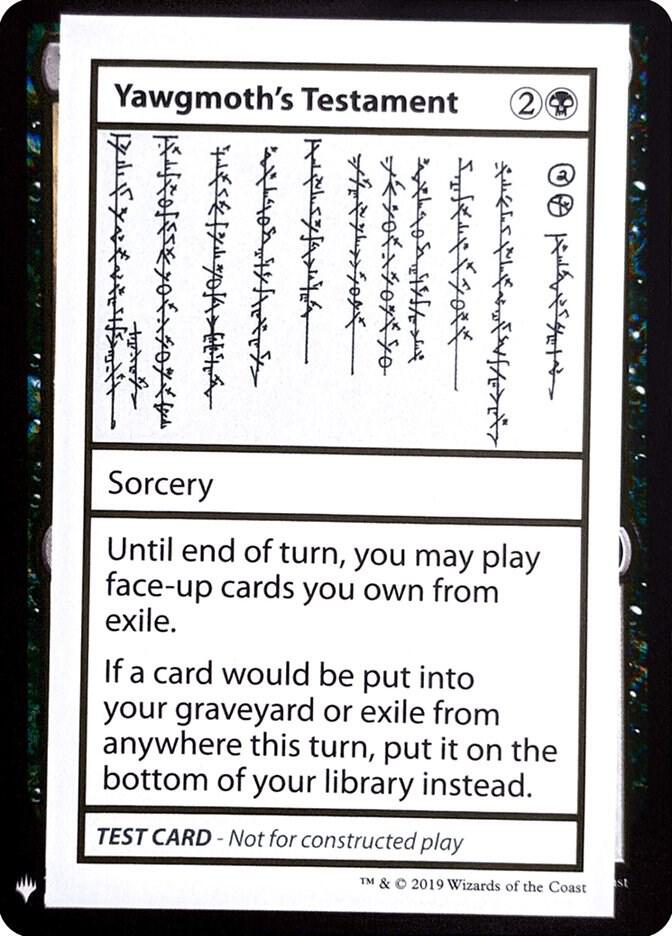 Yawgmoth's Testament card from Mystery Booster: Convention Edition Exclusives