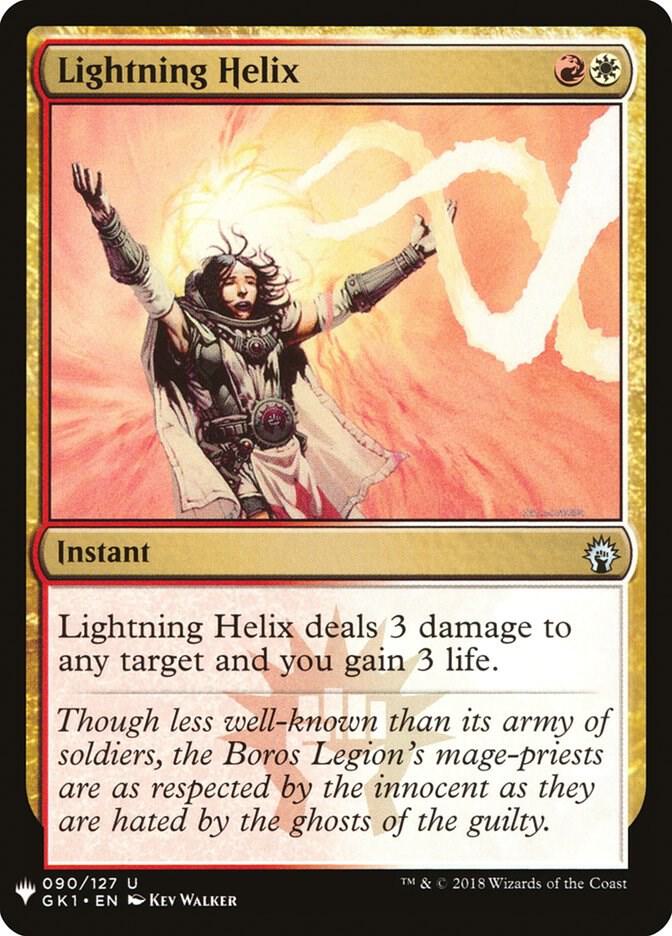 Lightning Helix 90 card from The List Reprints