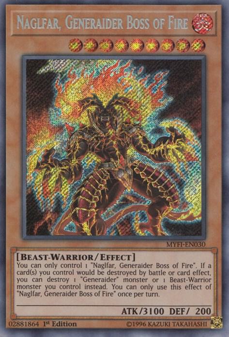 Naglfar, Generaider Boss of Fire MYFI-EN030 card from Mystic Fighters