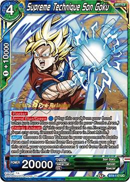 Supreme Technique Son Goku BT8-117_PR card from Malicious Machinations Pre-Release Cards