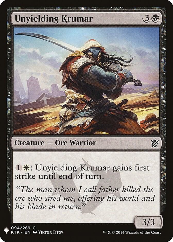 Unyielding Krumar 94 card from The List Reprints