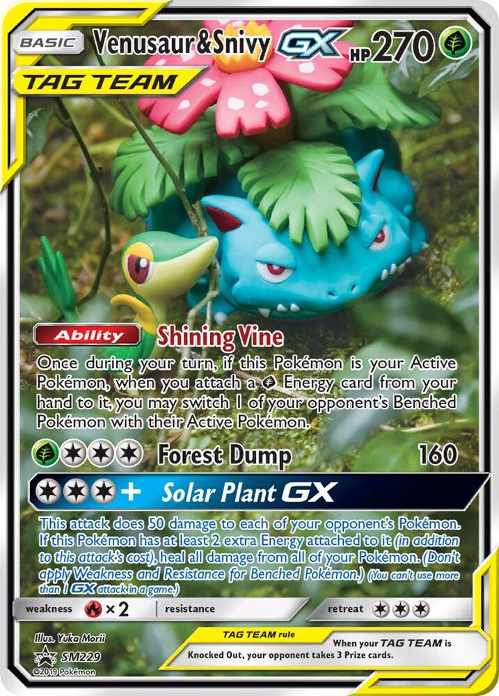 Venusaur & Snivy GX SM229 card from SM Promos