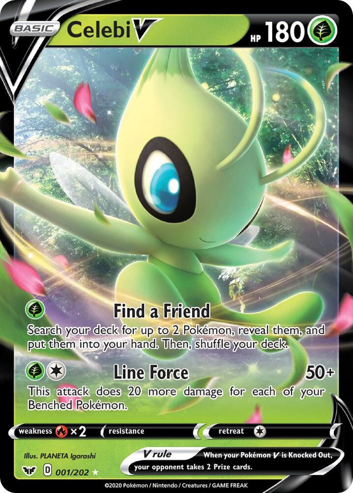 Celebi V 001/202 card from SWSH01: Sword & Shield Base Set