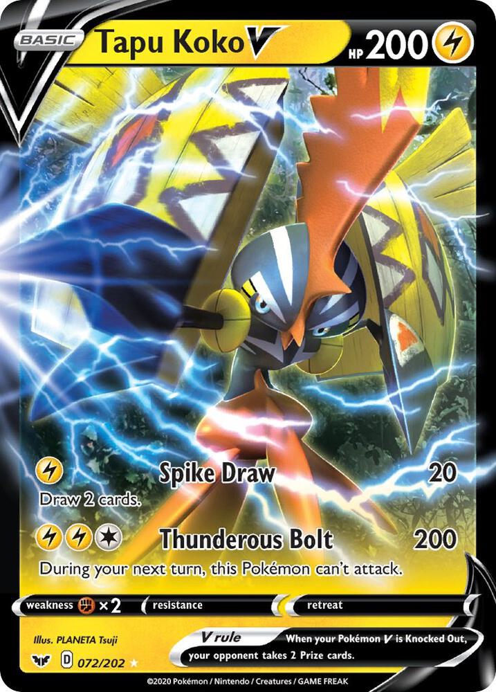 Tapu Koko V 072/202 card from SWSH01: Sword & Shield Base Set