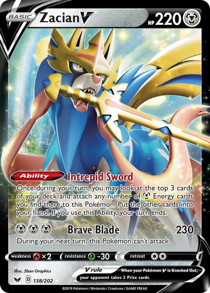 Zacian V 138/202 card from SWSH01: Sword & Shield Base Set