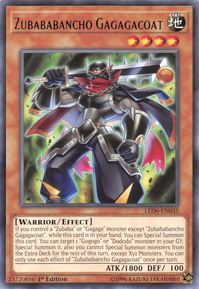 Zubababancho Gagagacoat LED6-EN035 card from Legendary Duelists: Magical Hero