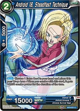 Android 18, Steadfast Technique BT9-031 card from Universal Onslaught