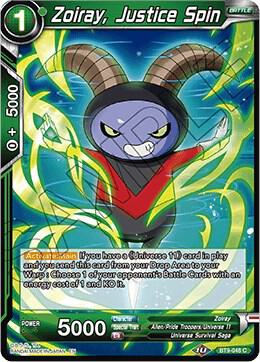 Zoiray, Justice Spin BT9-048 card from Universal Onslaught