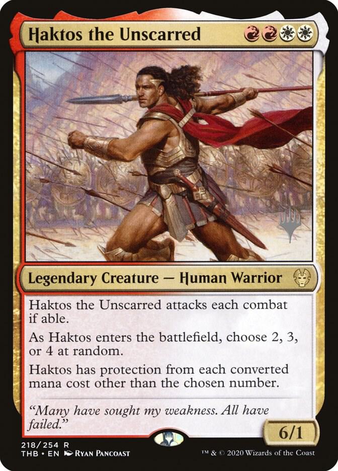 Haktos the Unscarred 218 card from Promo Pack: Theros Beyond Death