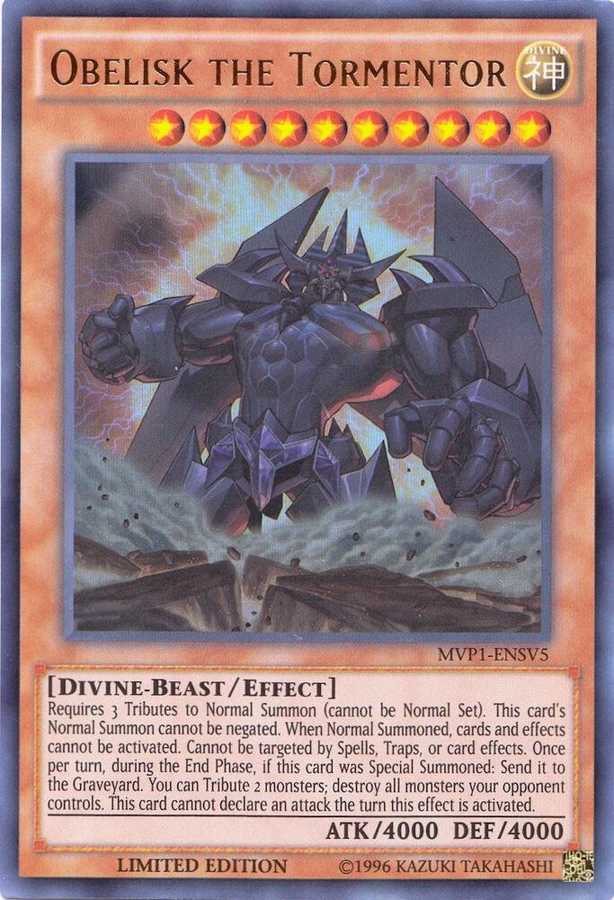Obelisk the Tormentor MVP1-ENSV5 card from The Dark Side of Dimensions Movie Pack: Secret Edition