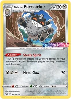 Galarian Perrserker (Prerelease) SWSH008 card from SWSH: Sword & Shield Promo Cards