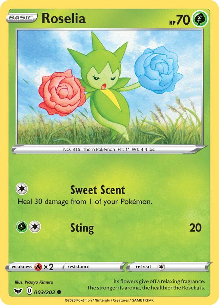 Roselia (003) 003/202 card from SWSH01: Sword & Shield Base Set