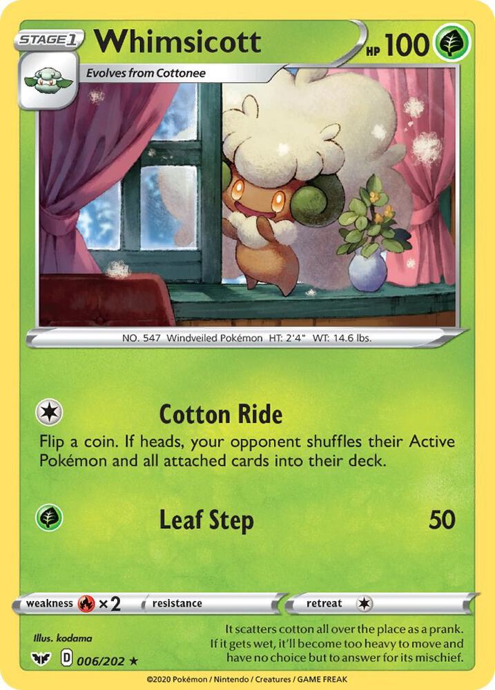 Whimsicott 006/202 card from SWSH01: Sword & Shield Base Set