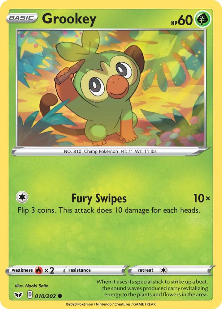 Grookey (010) 010/202 card from SWSH01: Sword & Shield Base Set