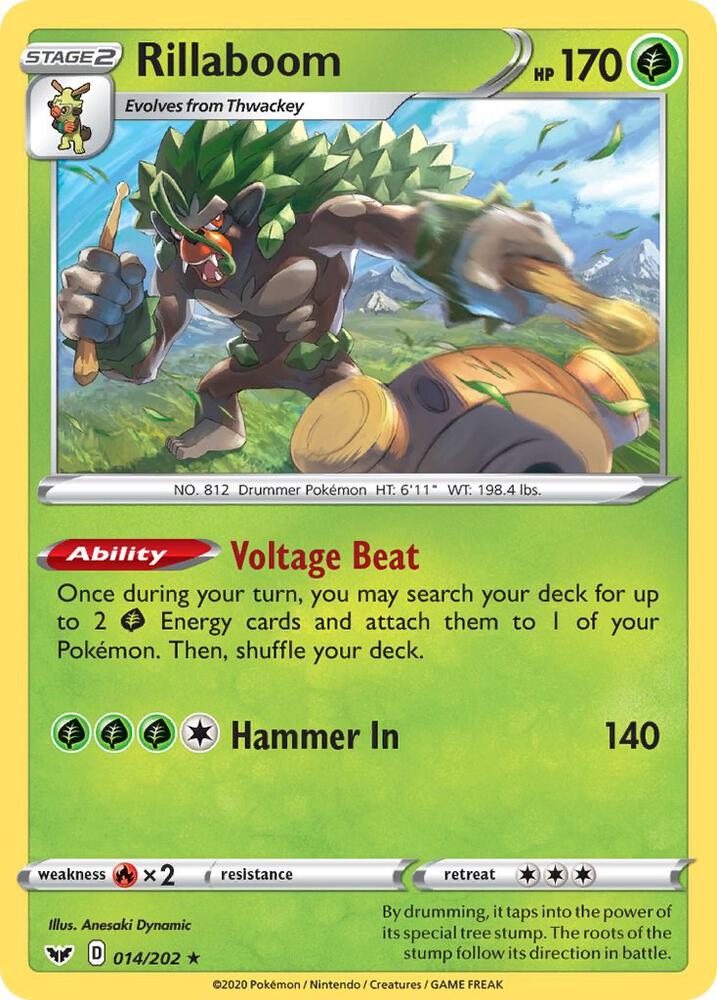 Rillaboom (014) 014/202 card from SWSH01: Sword & Shield Base Set