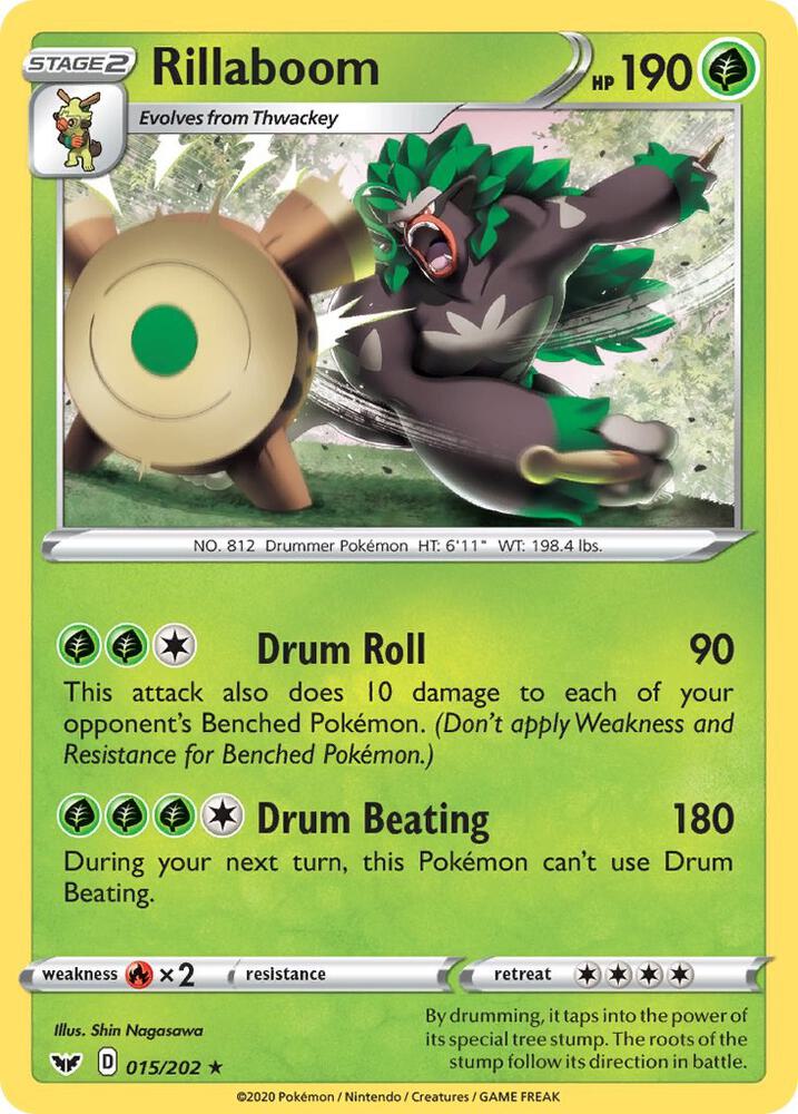 Rillaboom (015) 015/202 card from SWSH01: Sword & Shield Base Set